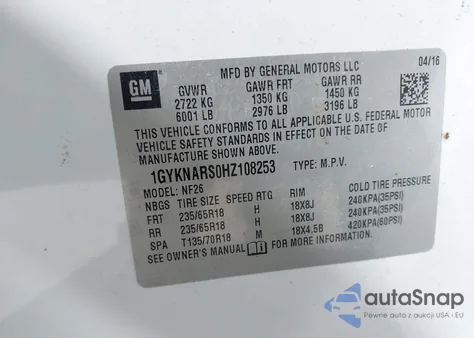 2017 Cadillac Xt5 Standard from USA, damaged, VIN 1GYKNARS0HZ108253